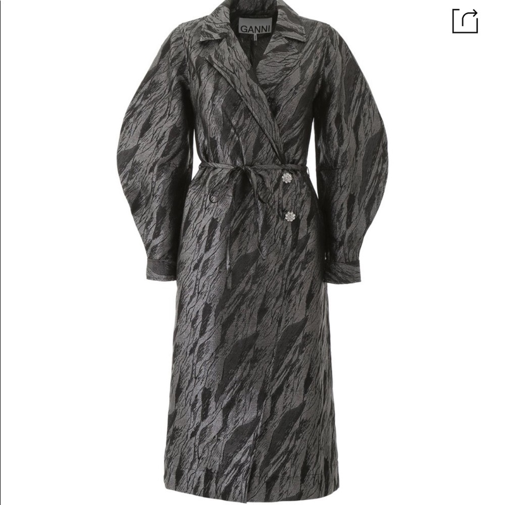 GANNI Sz40Metallic Jacquard Long-Sleeve Wrap coat dress